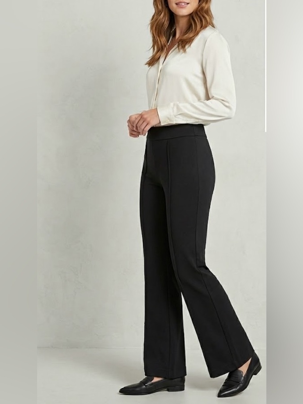 PANX Black Ponte Seam Detail Flare Wide Leg Pants Size M